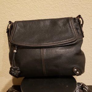 BRIGHTON Large Black Pebbled Leather Shoulder Bag